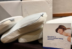 custom recycled pillows on display at the Sustainability Conference